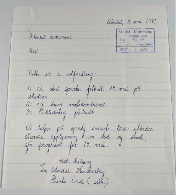 Handskrive brev frå Husmorlaget