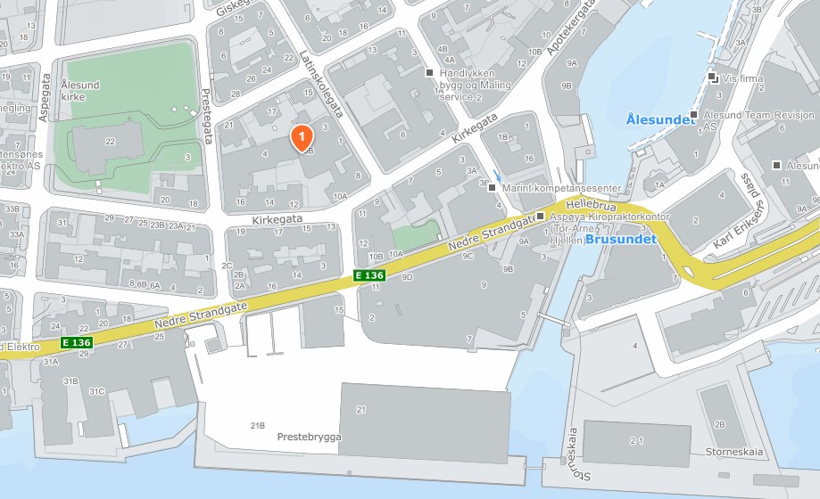 Kart som viser kvar IKAMR held til i Kirkegata 10B i Ålesund