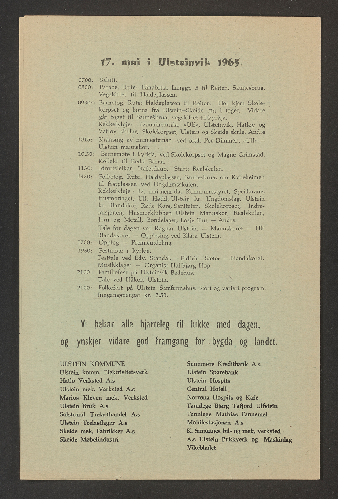 Programside frå 17. mai-hefte 1965.